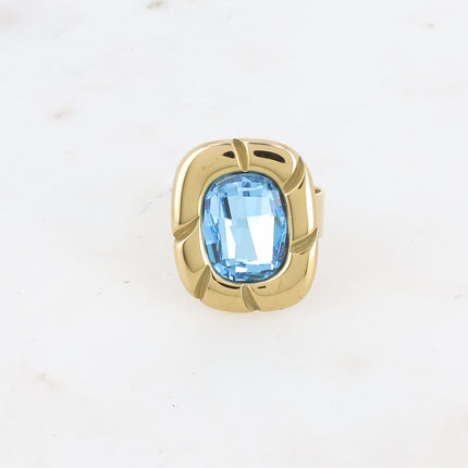 Bague - pièce striée et cristaux 10x14mm