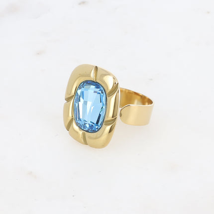 Bague - pièce striée et cristaux 10x14mm