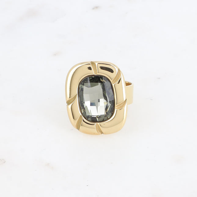 Bague - pièce striée et cristaux 10x14mm