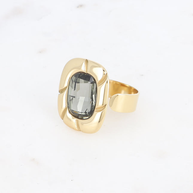 Bague - pièce striée et cristaux 10x14mm