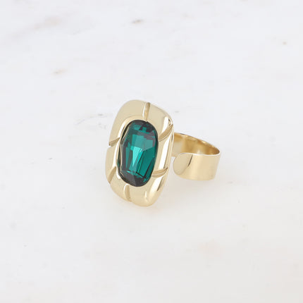 Bague - pièce striée et cristaux 10x14mm