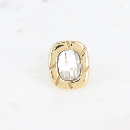 Bague - pièce striée et cristaux 10x14mm