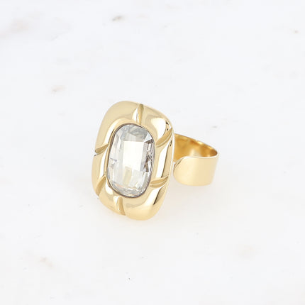 Bague - pièce striée et cristaux 10x14mm