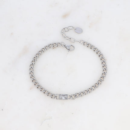 Bracelet - maille gourmette et cristal rectangulaire