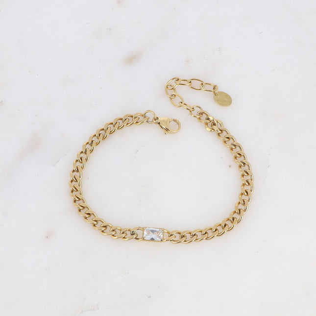 Bracelet - curb chain and rectangular crystal