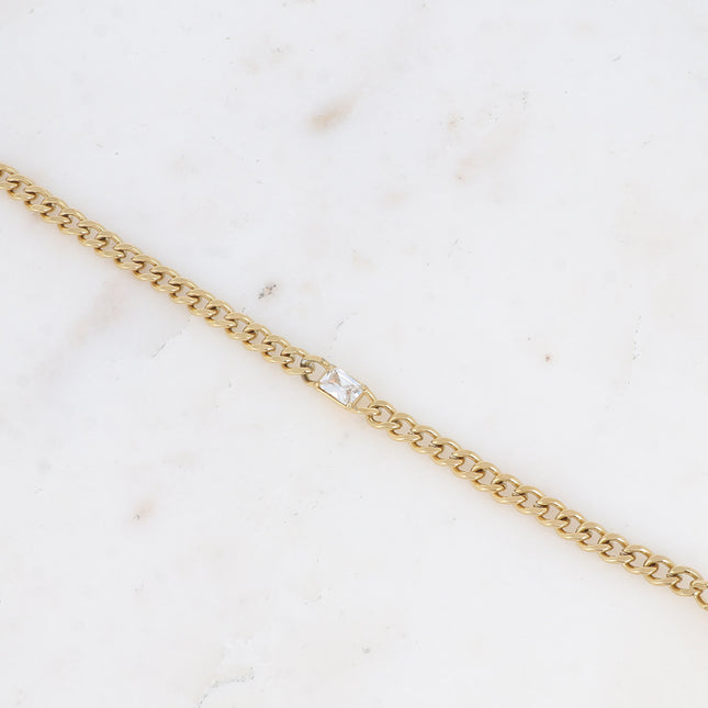 Bracelet - curb chain and rectangular crystal
