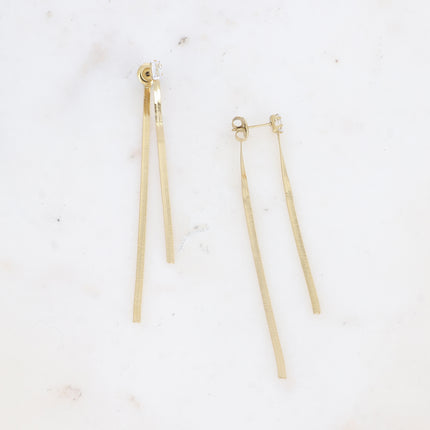 Dangle earrings - 2 mirrored links and rectangular crystal