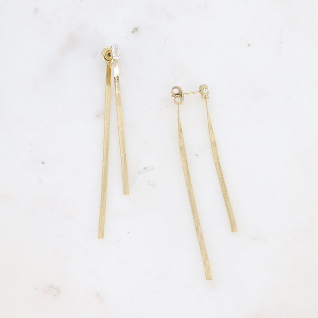 Boucles pendantes - 2 mailles miroir et cristal rectangulaire