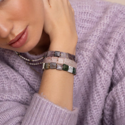 Bracelet élastique Ella - pierres naturelles carrées plates
