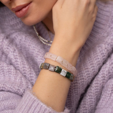 Bracelet élastique Ella - pierres naturelles carrées plates