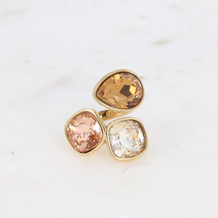 Bague Idrissa Cristal - 3 cristaux Swarovski®, goutte et carrés 10mm