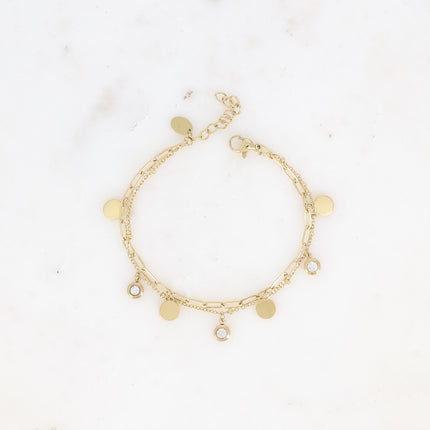 Bracelet multirangs Gemma - 2 rangs, boules, cristaux et pampilles rondes