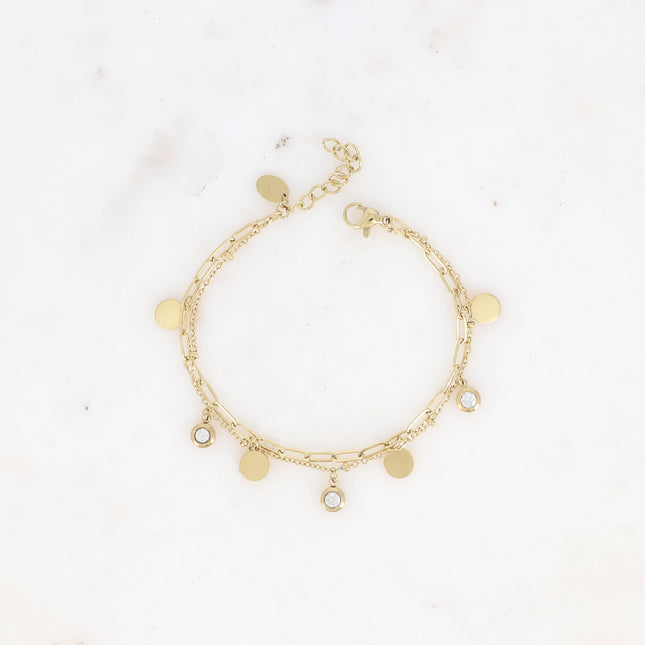Bracelet multirangs Gemma - 2 rangs, boules, cristaux et pampilles rondes