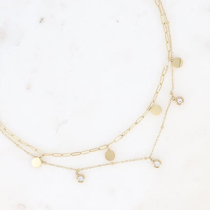 Collier multirangs Gemma - 2 rangs, boules, cristaux et pampilles rondes