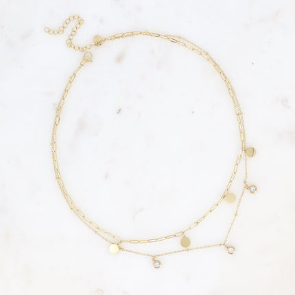Collier multirangs Gemma - 2 rangs, boules, cristaux et pampilles rondes