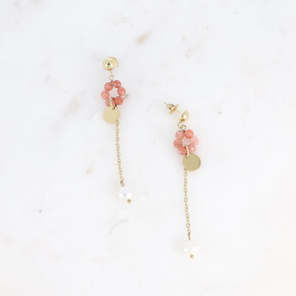 Boucles pendantes - anneau de pierres naturelles et chaîne pendante