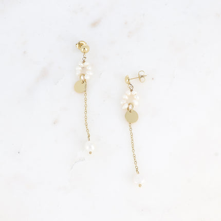 Boucles pendantes - anneau de perles d'eau douce et chaîne pendante