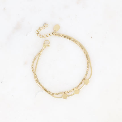 Bracelet multirangs Bruna - 2 rangs, maille miroir avec 3 ronds et gourmette