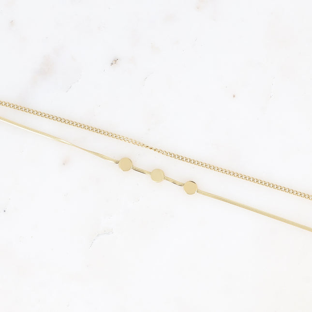 Bracelet multirangs Bruna - 2 rangs, maille miroir avec 3 ronds et gourmette