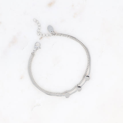 Bracelet multirangs Bruna - 2 rangs, maille miroir avec 3 ronds et gourmette