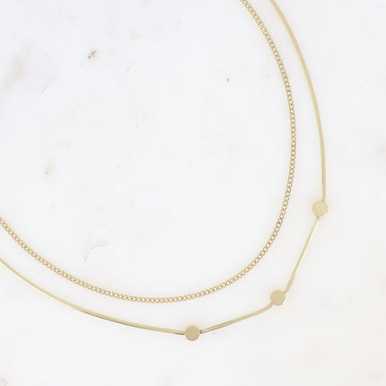 Collier multirangs Bruna - 2 rangs, maille miroir avec 3 ronds et gourmette