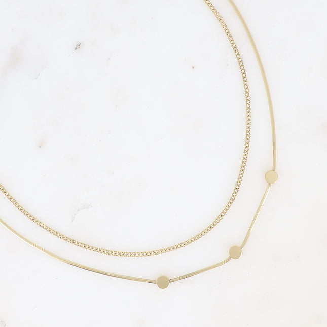Bruna multi-strand necklace - 2 strands, mirror mesh with 3 circles and curb chain