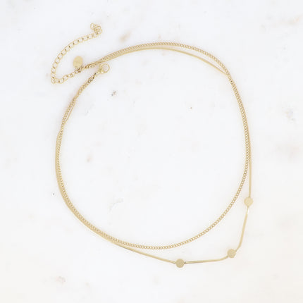 Collier multirangs Bruna - 2 rangs, maille miroir avec 3 ronds et gourmette