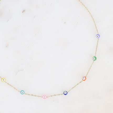 Collier - en acier inoxydable avec yeux en perles émaillées