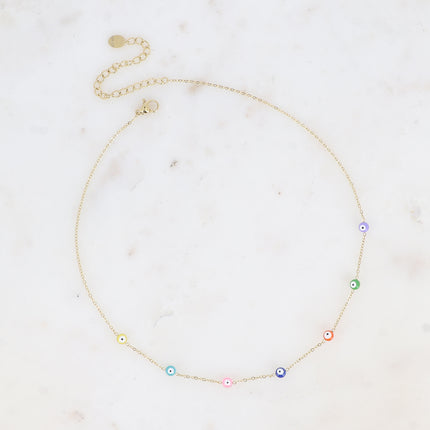 Collier - en acier inoxydable avec yeux en perles émaillées