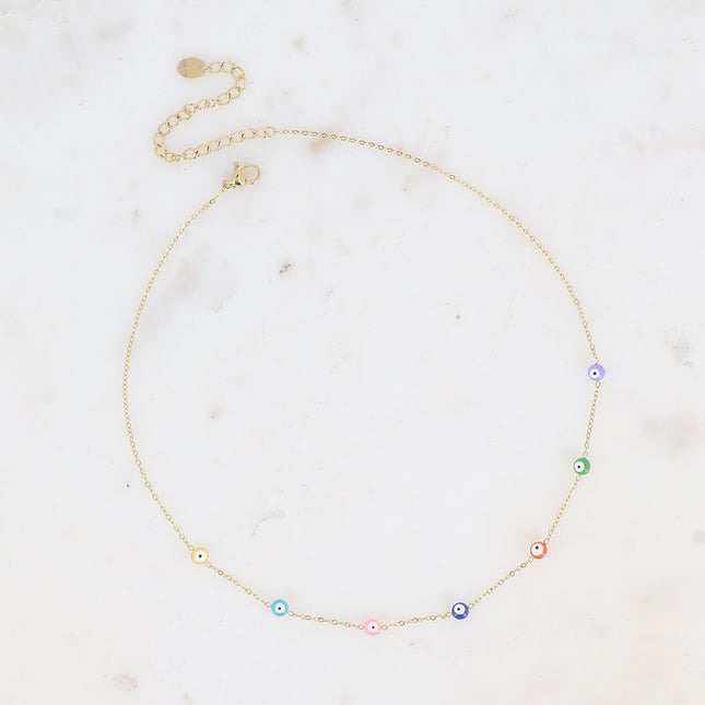 Collier - en acier inoxydable avec yeux en perles émaillées