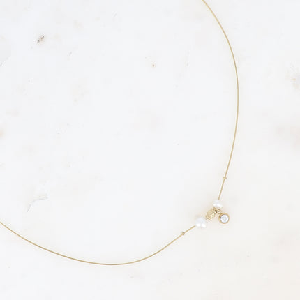 Necklace - fine snake chain, freshwater pearls and cut crystal