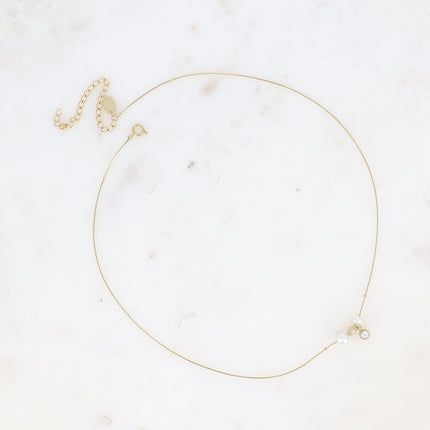Necklace - fine snake chain, freshwater pearls and cut crystal