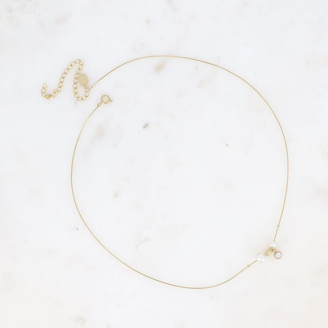 Collier - maille serpent fine, perles d'eau douce et cristal taillé