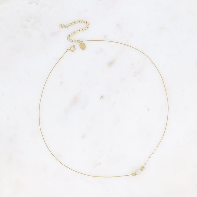 Collier Gracia - maille serpent fine, perle d'eau douce et perles cylindriques