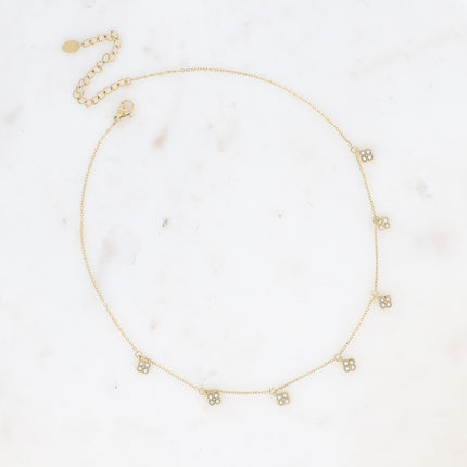 Collier - pampilles trèfles serties d'oxydes de zirconium