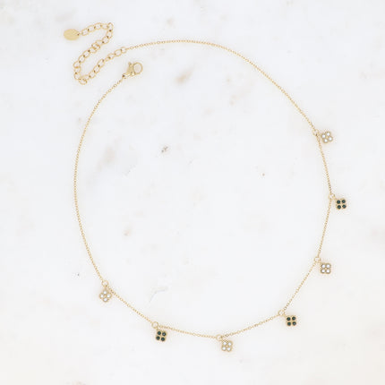 Collier - pampilles trèfles serties d'oxydes de zirconium