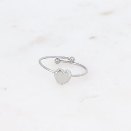 Bague - fine en acier inoxydable avec motif coeur