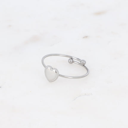 Bague - fine en acier inoxydable avec motif coeur