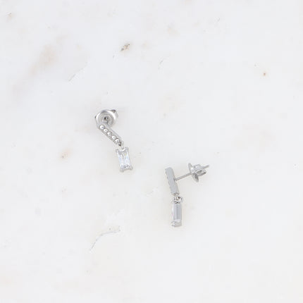 Boucles pendantes - barre avec oxydes de zirconium et cristal rectangulaire