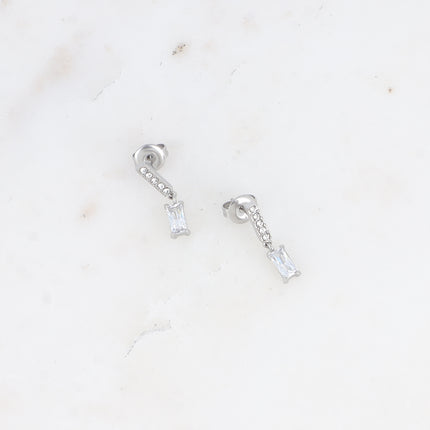 Boucles pendantes - barre avec oxydes de zirconium et cristal rectangulaire