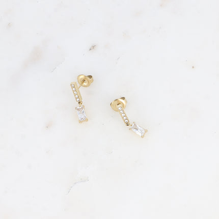 Boucles pendantes - barre avec oxydes de zirconium et cristal rectangulaire