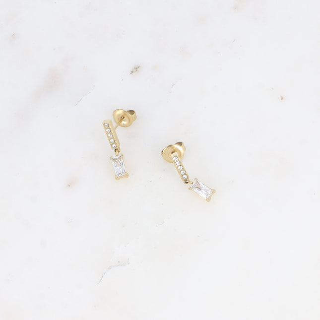Boucles pendantes - barre avec oxydes de zirconium et cristal rectangulaire