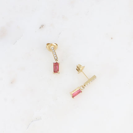 Boucles pendantes - barre avec oxydes de zirconium et cristal rectangulaire
