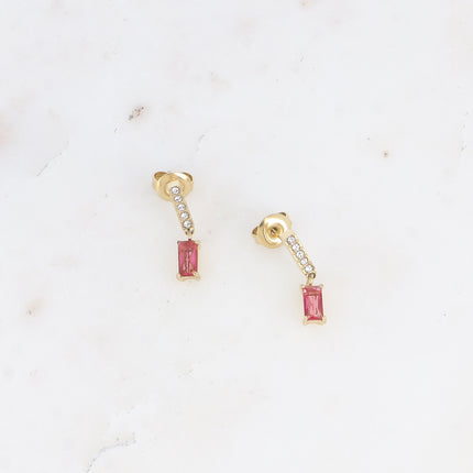 Boucles pendantes - barre avec oxydes de zirconium et cristal rectangulaire