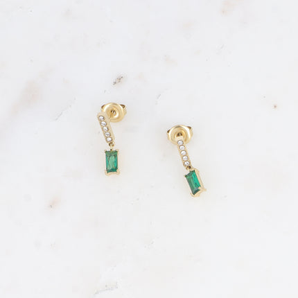 Boucles pendantes - barre avec oxydes de zirconium et cristal rectangulaire