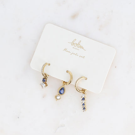 Set of 3 hoop earrings - in stainless steel with crystal (round, teardrop and wheat)