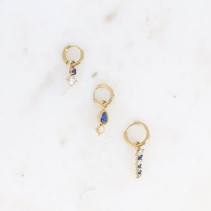 Set of 3 hoop earrings - in stainless steel with crystal (round, teardrop and wheat)