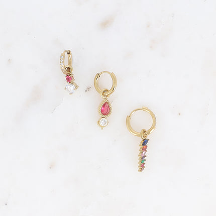 Set of 3 hoop earrings - in stainless steel with crystal (round, teardrop and wheat)
