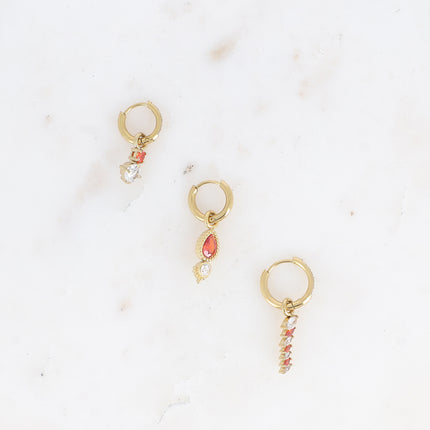 Set of 3 hoop earrings - in stainless steel with crystal (round, teardrop and wheat)