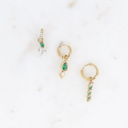 Set of 3 hoop earrings - in stainless steel with crystal (round, teardrop and wheat)